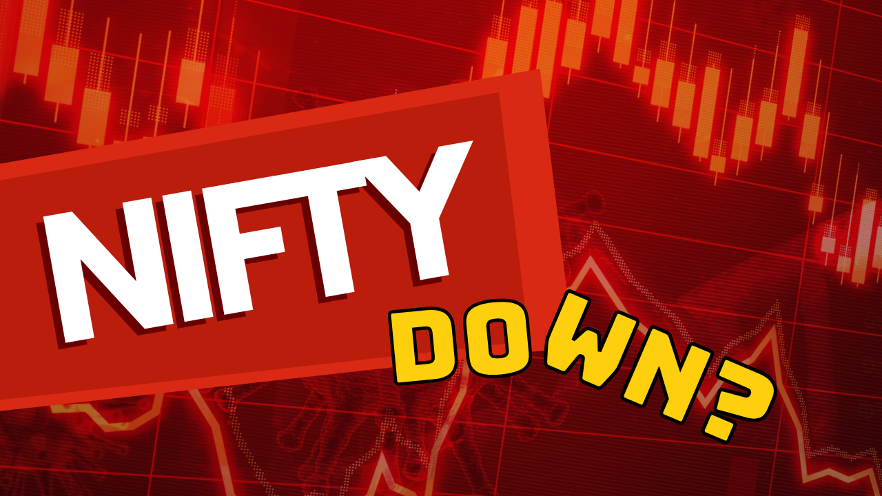Nifty 50 stock market index falling sharply with red candlestick chart, representing market crash or correction in Indian stock market.”