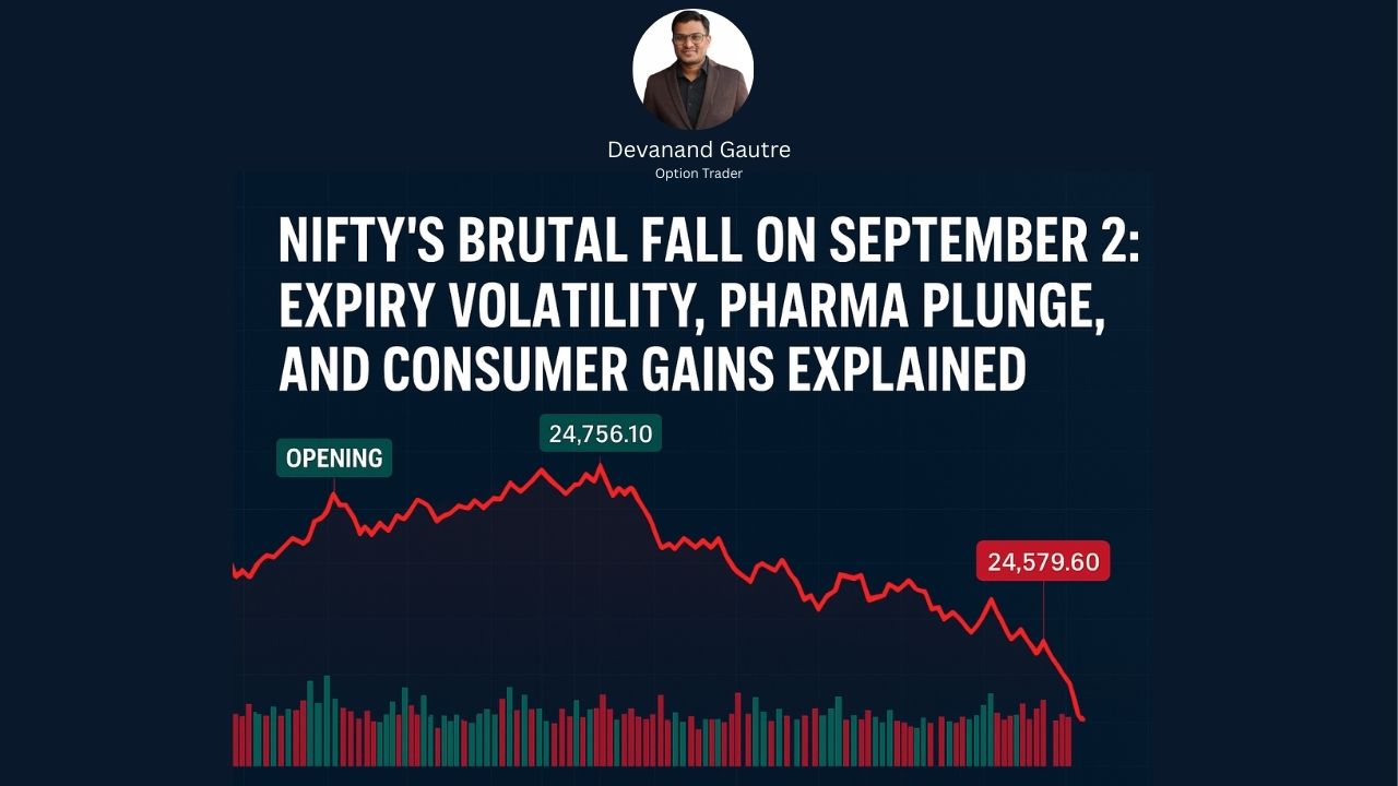 “Nifty volatility September 2,” “pharma stocks fall,” “consumer stocks rally,” and “option trading risk”